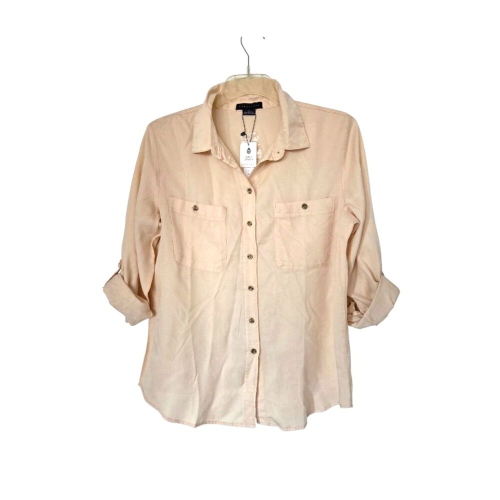 Sanctuary NWT Tencel Boyfriend Utility Top Nectar Silhouette XL Coastal Grandmom